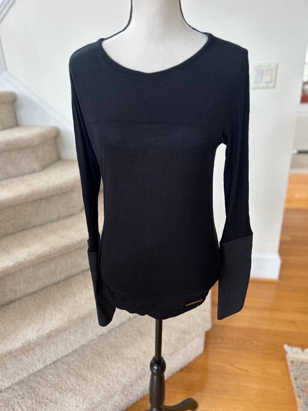 John Richmond Lightweight Exaggerated Cuff Long Sleeve Scoop Neck T-Shirt